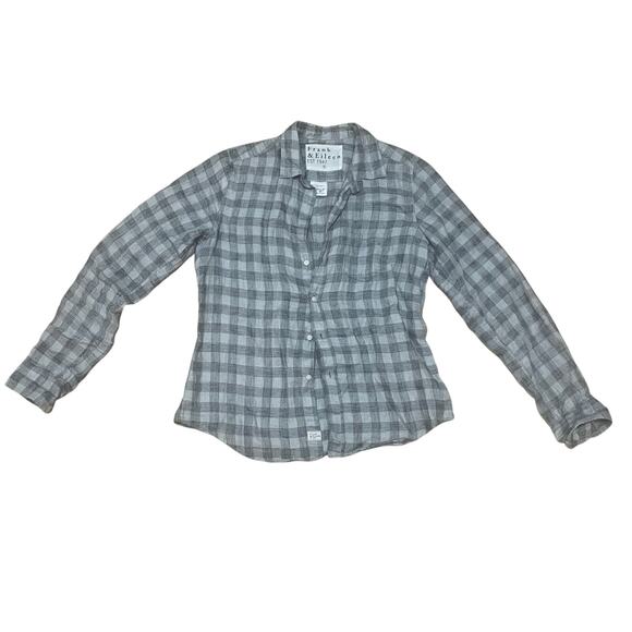 Frank‎ & Eileen Barry Linen Button Down Shirt Plaid Gray Small - Picture 1 of 5
